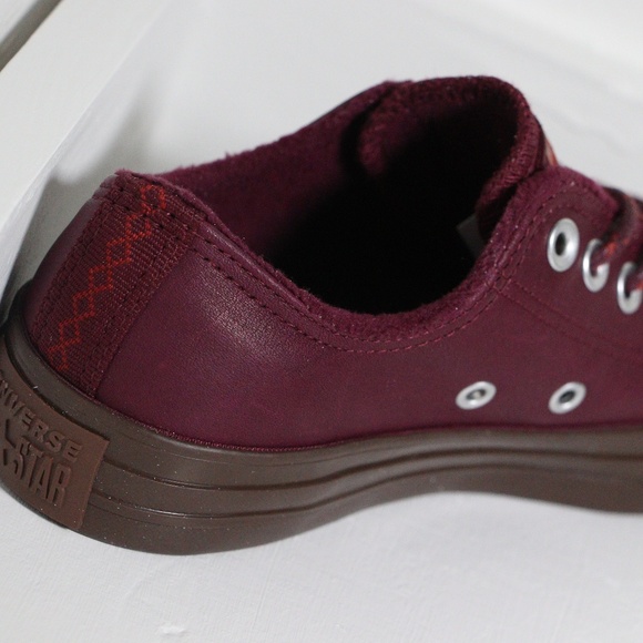 New Burgundy Leather Converse All Star Low Top - Picture 5 of 8